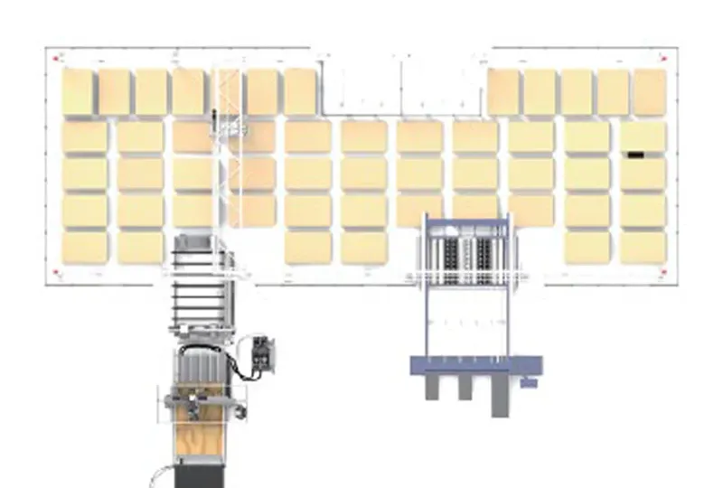 IDEA FS-3012 — plan de amplasare a depozitului cu poziții de alimentare și unitate de ridicare